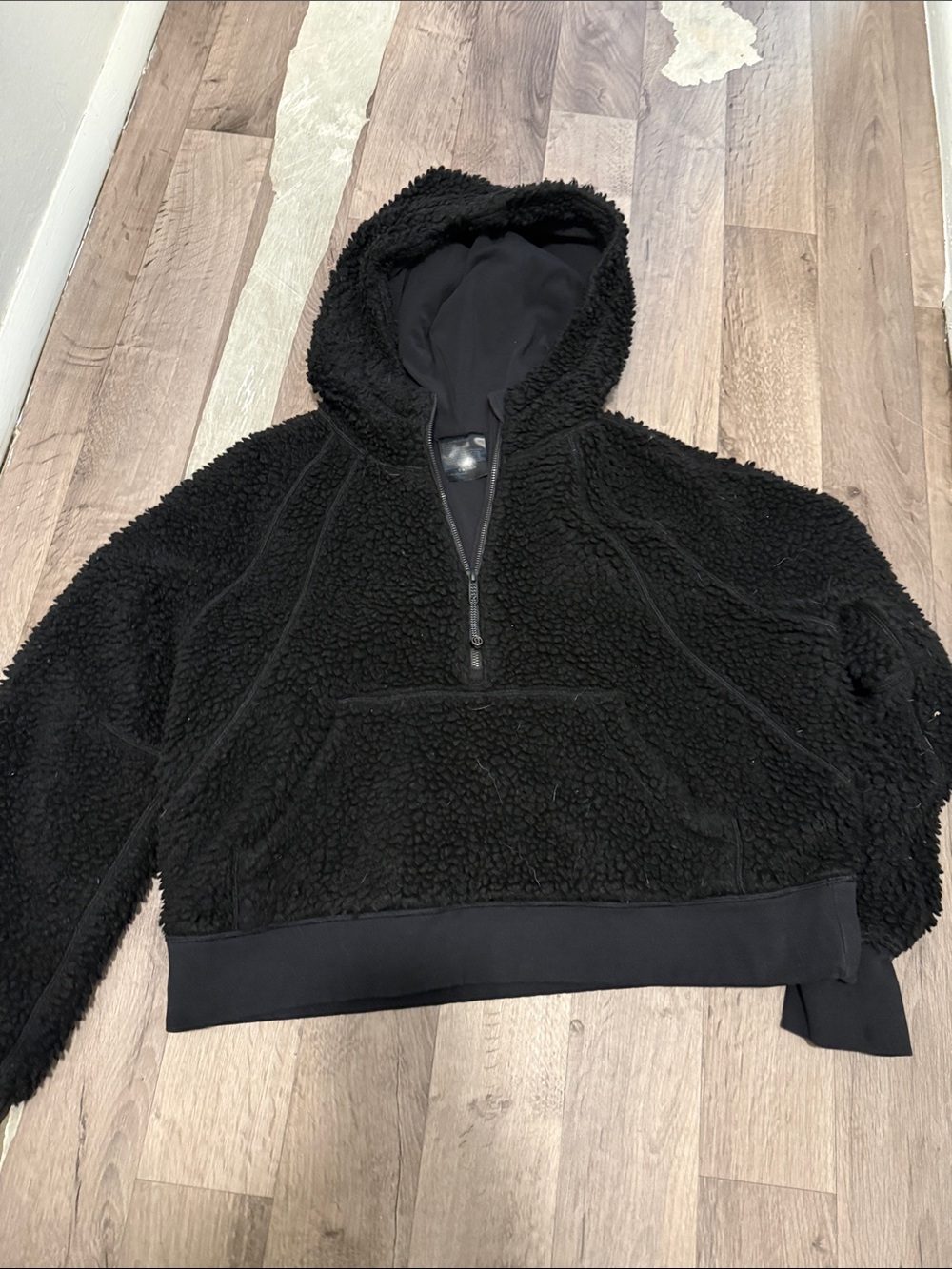 Black Sherpa Half-Zip Hoodie